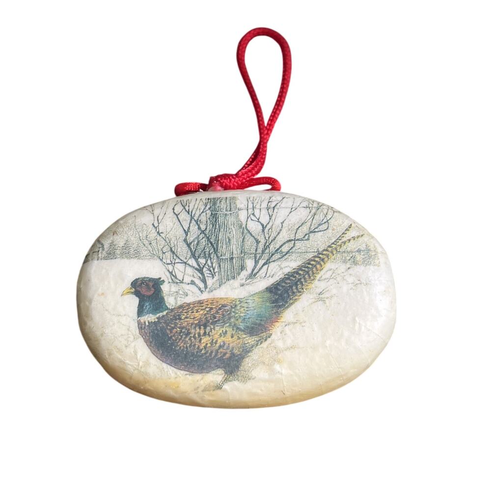 Vintage Midwest Importers Decoupage Pheasant Bird Oval Christmas Ornament 3.5"